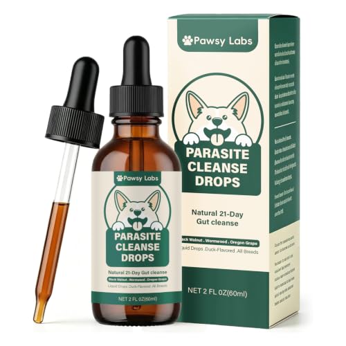 Pawsy Labs Pawsy Parasite Cleanse Drops Triple Probiotics Supplement Support Promotes Gut & Digestive Health Natural Herbal for All Ages Dogs 60 ML (1)