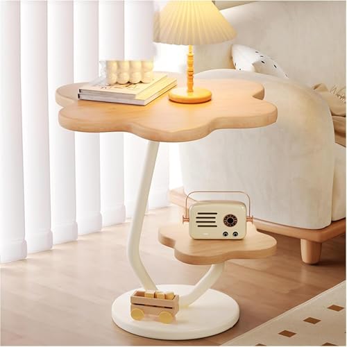 Image of Owme Adjustable Table Stands Couch Side Table, Swivel TV Tray Table, 360 Top Moving C-Shaped End Table, Small Center Table for Home Office Balcony | Storage Organizer (Wood, Flower)
