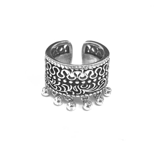 Vintage Tassel Small Ball Open Ring for Women Oxidized Silver Trendy Stacking Middle Tail Finger Rings Wedding Band Personalized Eternity Statement Comfort Fit Fashion Jewelry for Mother Size 7