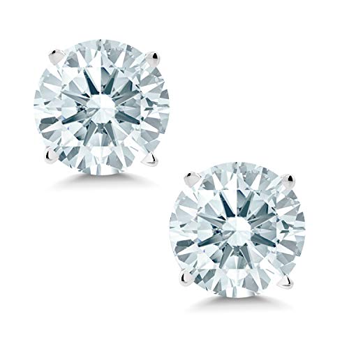 Solid 14K Gold Stud Earrings For Women with White Zirconia from Swarovski (1.68 Cttw, Round 6MM)