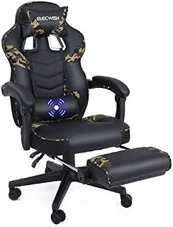 YOURLITEAMZ Racing Gaming Chair with Footrest, Height Adjustable Reclining Computer Chair, Desk Chair High Back with PU Leather for Home Office, Camouflage(Upgraded with Massage Pillow)