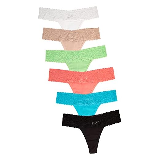 Jo & Bette Tangas de renda para mulheres – Pacote com 6 ou 12 tangas de fio dental – Tangas de algodão, sem costura, calcinhas invisíveis, sexy, 6 unidades clássicas, GG