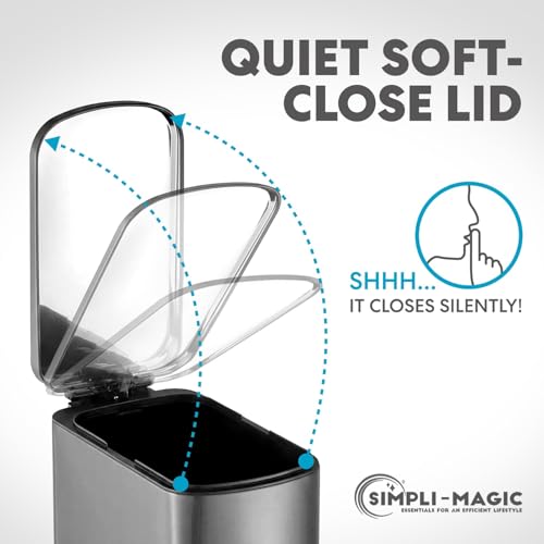Image of SIMPLI-Magic 6L /1.6G Stainless Steel Bathroom Trash Can with Hands-Free Foot Pedal, Quiet Soft-Close Lid, Compact Space-Saving Size