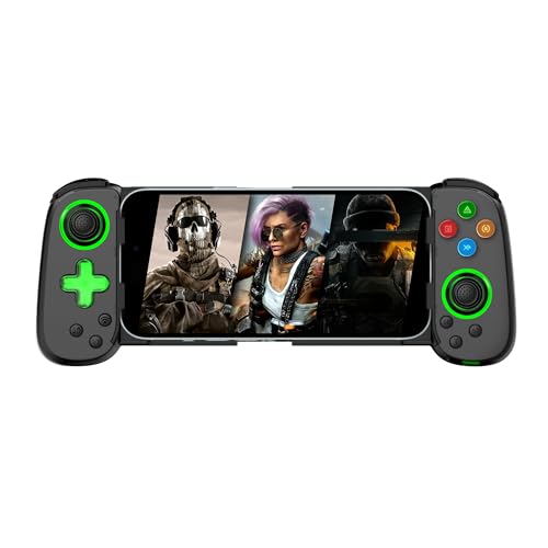 Wireless Phone Controller for iPhone/Android, Mobile Game Controller with Hall Joystick Suitable for Xbox Cloud Gaming, PS Remote Play, Steam Link, Call of Duty & More - Black with Rocker Light