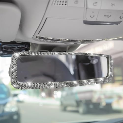 Image of Osilly Bling Car Rearview Mirror, Decorations Rear View Mirror with Crystal Rhinestones & Diamonds, Car Interior Trim Accessories, Clip-on & HD Glass, Sparkly Gift for Mother Women Girls (Black)
