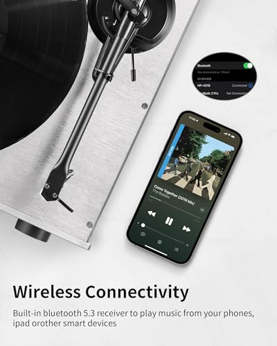 Image of ANGELS HORN Hi-Fi Bluetooth Turntable with Speakers, AT-3600L Record Player | Bookshelf Speakers, Built-in Phono Preamp, Belt Drive 2-Speed, Pitch Control, Aluminum Alloy Plinth