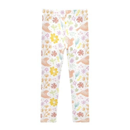 Birds Animals Plants Leaf Patterns Girls Leggings,Workout Leggings for Girls Toddler Athletic Leggings Size for 3-10T2