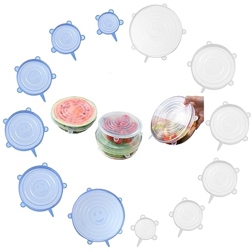 DGN 12 Piezas Tapas de Silicona Elásticas Cocina, Tapa Silicona Redonda 6 Tamaños, Reutilizables Tapas de Silicona, Sin BPA, Lavavajillas, para Alimentos Tapa Tazas, Boles o Tarros