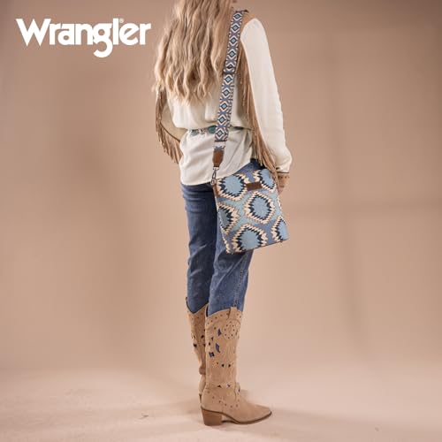 Image of Wrangler Aztec Crossbody Bags for Women Southwestern Print Canvas Shoulder Purse with Distressed Look and Adjustable Strap