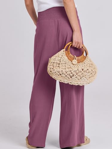 Image of ANRABESS Women Linen Palazzo Pants Summer Boho Wide Leg High Waist Casual Lounge Pant 2026 Beach Travel Vacation Outfits
