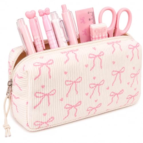 Image of LEDAOU Cute Pencil Case for Kids Girls Boys Pencil Pouch kawaii Pen Pencil Box Bag Holder for School Students (Corduroy Pink Bow)