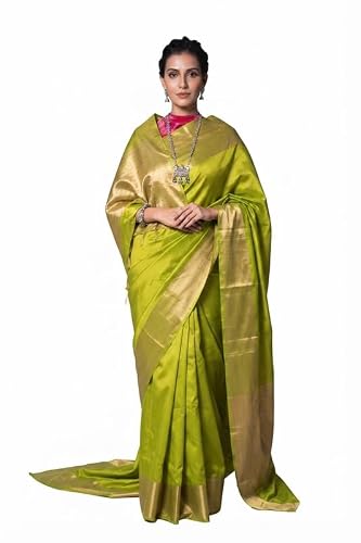 Silk Zone Bhagalpuri Handloom Pure Organza Munga Silk Plane Saree with Elegant Plane Gold Zari Border (With Ru