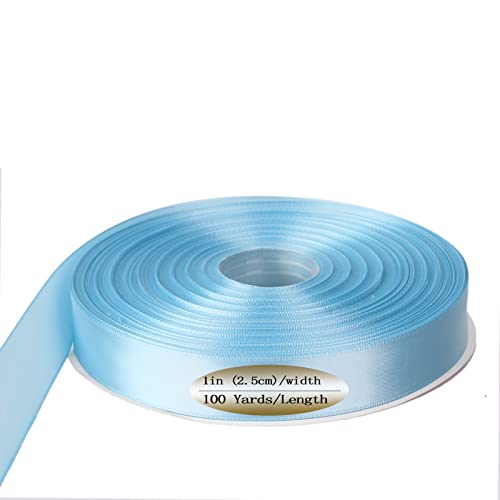 Fabric Ribbons Ribbon, Grosgrain Polyester Ribbon -100 Yards, For Gift Wrapping, Hair Accessory Ribbon, Flower Packaging, Bow Making & Christmas Decorations (Sky Blue Satin Ribbon) 1" (2.5Cm) #TOP1