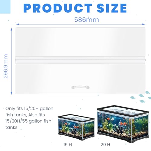 Image of Sieral Aquarium Polycarbonate Canopy Set 23.07 x 11.69 x 0.12 Inch for 15 /20H /55 Gallon Without Center Brace Aquariums Cover Fish Tank Lid with a Hook Knife, Clear