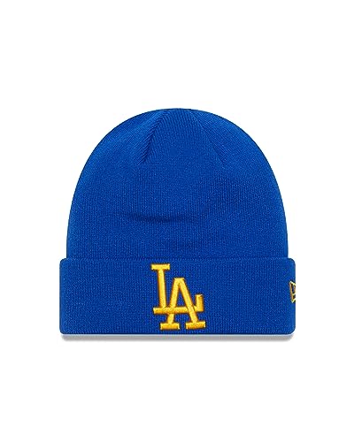 Image of New Era Los Angeles Dodgers MLB League Essential Royal Yellow Cuff Knit Beanie