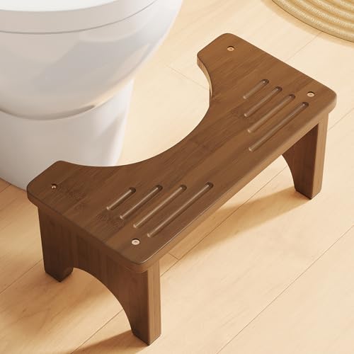 Wooden Squatting Potty Stool for Adults 6.7 Inch Toilet Poop Stool Adult Bamboo Wood Toilet Stools Squat for Pooping Portable Toilet Steps for Bathroom Brown