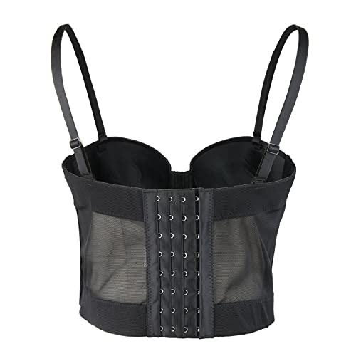 ELLACCI Women's Mesh Bustier Crop Top Push Up Corset Tops Bra Black2