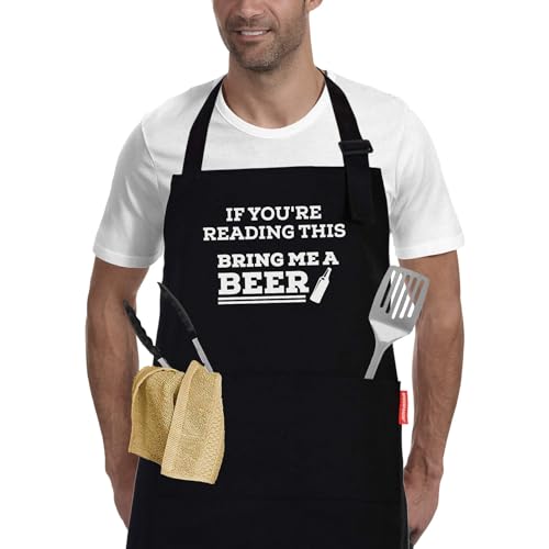 APRONPANDA If You're Reading This Bring Me A Beer, Adjustable Barbecue Cotton Aprons for Men, Funny...