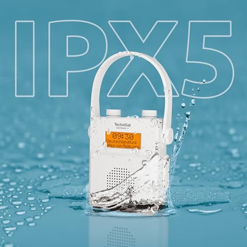 TechniSat DIGITRADIO 30 - wasserdichtes DAB+ Duschradio (UKW, DAB Digitalradio, integrierter Akku, Bluetooth, wasserdicht nach IPX5, Wecker, Favoritenspeicher, Kopfhörer-Anschluss) weiß