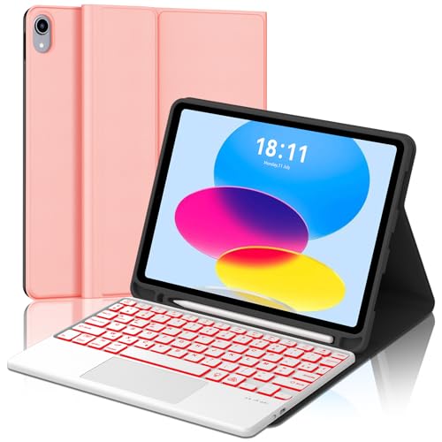 WAVATA Clavier pour iPad 10e Génération et iPad 11 Ème Generation A16 avec Pavé Tactile, (10.9" 2022/11 Pouces 2025), Étui Keyboard Rétroéclairage Bluetooth Magnétique Détachable AZERTY, Or Rose