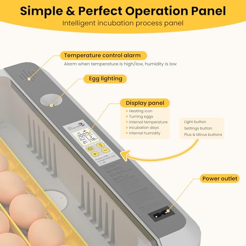 36-60 Egg Incubator with Automatic Egg Turning and Humidity Control, Adjustable Chicken Egg Incubator with Digital Display, for Hatching Eggs Include Chicken Duck Quail Eggs(Yellow) - Thumbnail 2