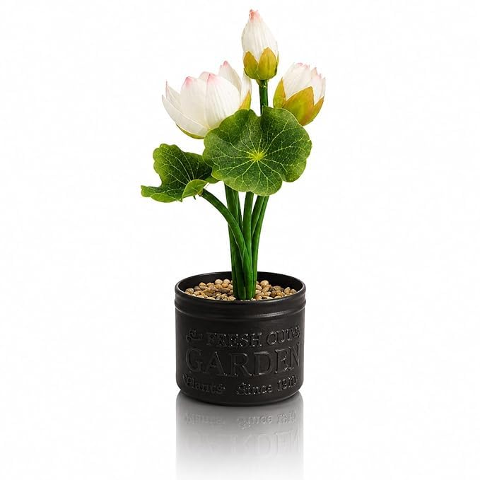 India-oida Artificial Lotus Flower with Black Pot, Decorative Plant with Red Blooms,for Home Decor Flower Plants for Home Office Decor|Bedroom, Living Room, and Balcony Decor (White)-image-44