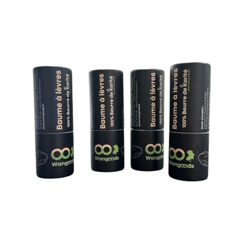 Lote de 4 bálsamos labiales naturales – 100% manteca de karité puro – Hidratación intensa – 7 g unidad – Cuidado de los labios secos y dañados – Producto ético Wangoods