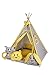 Tenda indiana teepee in tessuto per cameretta bambini con tappetino e 3 simpatici cuscini. Tipi 3 Animali. (giallo)