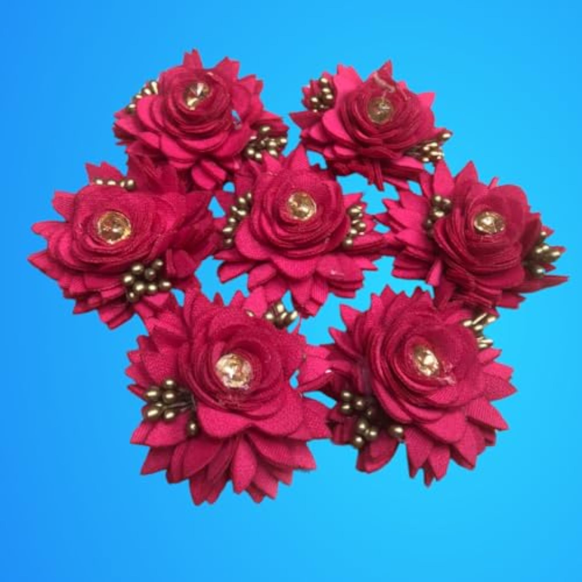Artificial Netted Fabric Rose Flowers with Buds, Dark Pink, 12 pcs