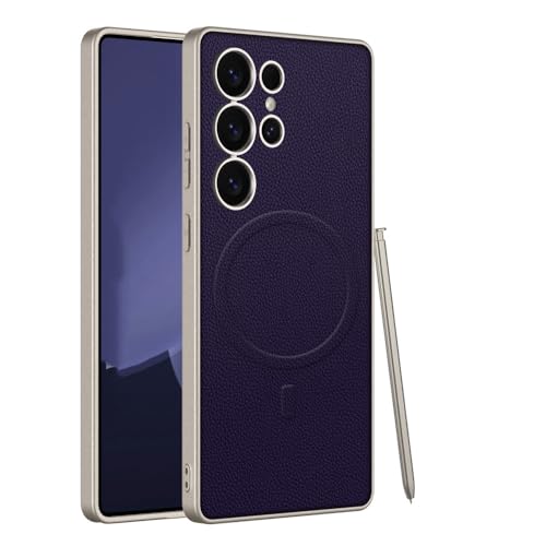 Étui magnétique Samsung S25 Ultra anti-choc en cuir mat compatible chargeur induction