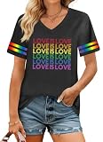 Pride Shirts Women: Love is Love Rainbow T Shirt Gay Pride Tshirt Rainbow Heart Graphic Tees LBGT V Neck Tops