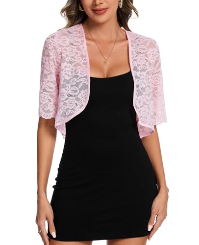 Image of MINTLIMIT Womens Floral Lace Bolero Half Sleeve Shrug Open Front Elegant Cropped Cardigan Shrugs for Evening Party Dresses