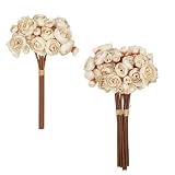 IPOPU Ranunculus Artificial Flowers 2Bouquets Silk Flowers with Stems 12PCS Mini Fake Flowers for DIY Wedding Bouquet Bridal Shower Decorations Floral Filler Flowers Centerpieces (Beige)