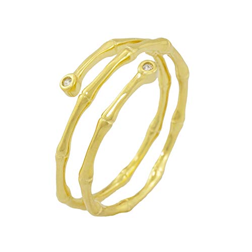 Bague en bambou argent 925 dorée à l'or fin et oxydes de zirconium