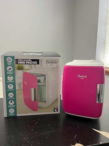 Image of Cooluli Skincare Mini Fridge for Bedroom - Car, Office Desk & Dorm Room - Portable 4L /6 Can Electric Plug In Cooler & Warmer for Food, Drinks, Beauty & Makeup, 12v AC /DC & Exclusive USB, Fuchsia
