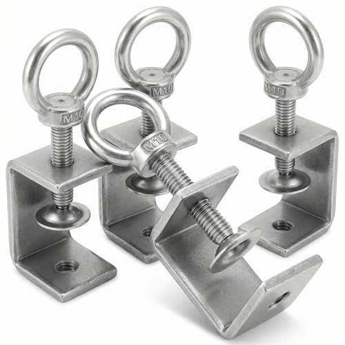 QWORK 4 Stück 304 Edelstahl Heberinge C Klemme Hochleistungs C Klemme für Heimwerker Holzbearbeitung Schweißtischlerei Silber