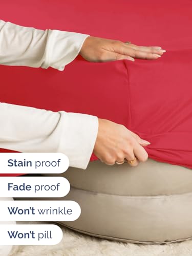 Image of Extra Deep Full Fitted Sheet - Single Fitted Sheet Only - Red | Easily Fits 18 inch to 24 inch Mattress, Soft, Wrinkle Free, Breathable & Comfy, Extra Deep Pockets Hotel Luxury Fitted Sheet