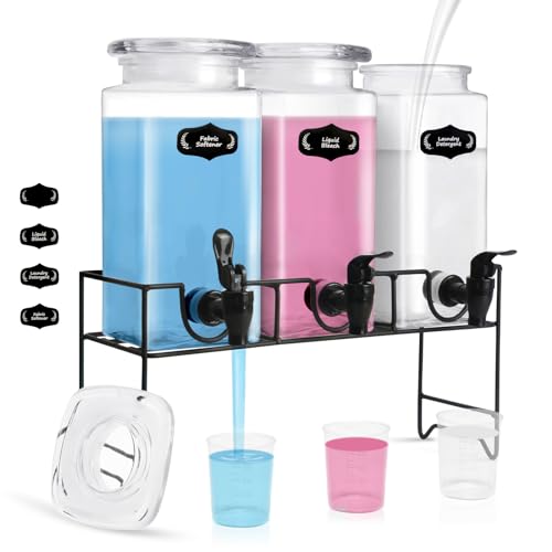 Boiarc Dispensador de detergente líquido para ropa, 3 dispensadores de detergente de vidrio de 1.8 L, dispensador de lavandería para detergente líquido, dispensador de detergente suavizante de tela