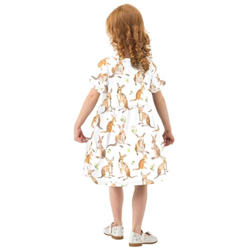 ALAZA Cartoon Kangaroo Toddler Girls Dress Short Sleeve A-line Dress 2-8 Years3