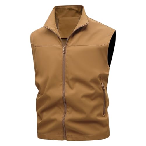 Cambkatl Men's Full Zip Stand Collar Fishing Vest Sleeveless Golf Jacket Lightweight Hiking Running Outerwear with Pockets