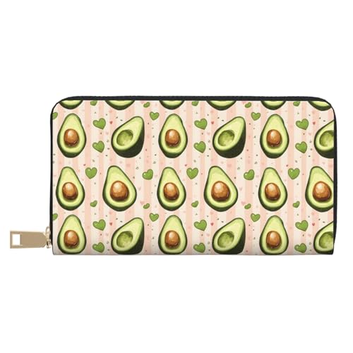 Wallet Women - Avocado Green Heart Print Leather Wallet Large Capacity Bifold Long Ladies Wallets With Zipper