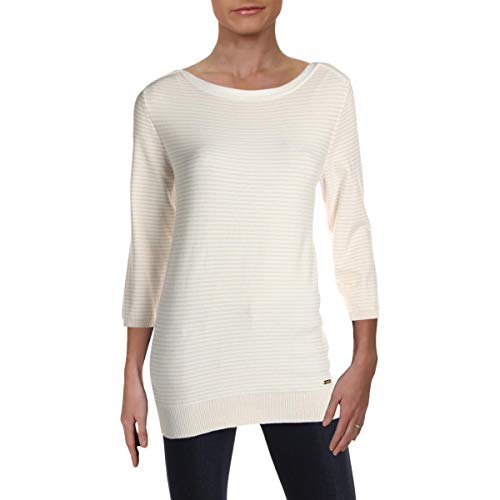 Calvin Klein Womens Striped Knit Sweater, White, Small