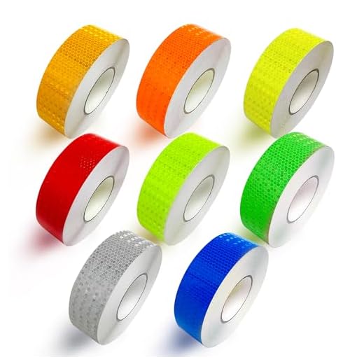 WENFUMUSIC 8 Rolls of 8 Colors High-Visibility Reflective Tape - Waterproof Self-Adhesive Safety Stickers for Outdoor Nighttime Visibility, Trailers, Clothing, Vehicles (1 in x 80 ft.)