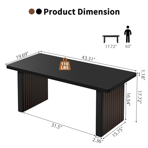 Image of Rectangular Fluted Coffee Table, Farmhouse Wood Coffee Table Mid Century Modern Center Table Boho Living Room Tables for Living Room Office (Black, 19.69 inch D x 43.3 inch W x 17.72 inch H)