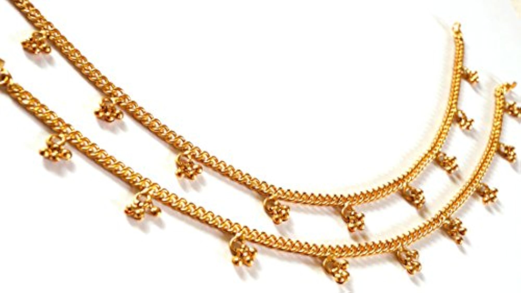 Women's Gold Metal Alloy Panchaloha Anklets with Beads