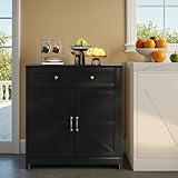 Semiocthome Farmhouse Sideboard Buffet Cabinet with Storage and Adjustable Shelf, Accent Table with Barn Door, Storage Cabinet for Kitchen, Dining Room, Bathroom, Entryway - Black