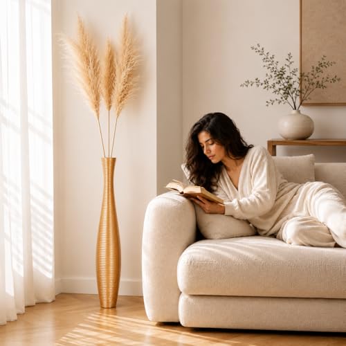 Image of Leewadee Large Floor Vase 34 inches Mango Wood for Pampas Grass, Dried Flowers
