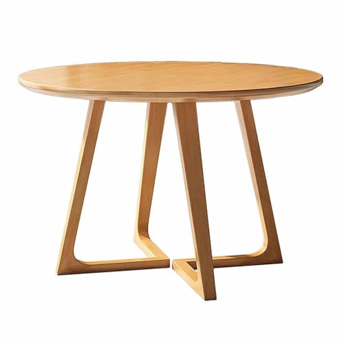 KaBuea Dining Room Table in Light Oak Finish, Solid Round Wooden Table with Triangle Base, Space-Saving Design for Home or Restaurant Furniture