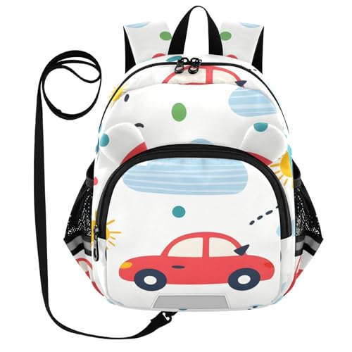 Kid's Backpack for Boys & Girls Toddler Bag Car Cloud Pattern Backpack with Safety Leash