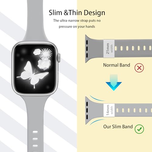 Image of Slim Band Compatible with Apple Watch Bands 38mm 40mm 41mm 42mm 44mm 45mm 46mm 49mm for Women Men,Soft Thin Narrow Silicone Sport Strap Wristbands for iWatch Series 11 10 9 8 7 6 5 4 3 2 1 SE Ultra Gray